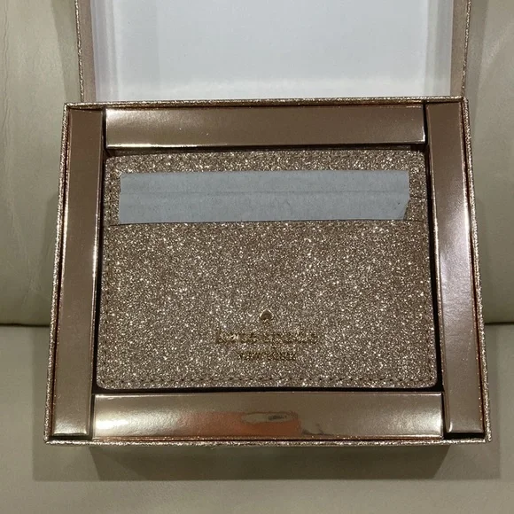 NWT Kate Spade Gold Sparkle Glitter Glimmer Boxed Small Slim Card Holder Wallet - Picture 5 of 15